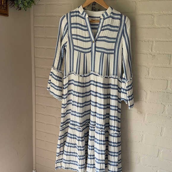 Faherty Dream dress Cotton Gauze Vida Midi Blue Baja Large Boho Beach Stripe XS - Picture 2 of 9